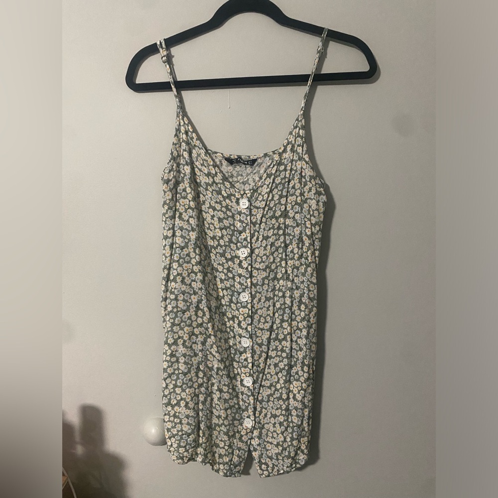 Shein Green Floral Mini Dress with Buttons